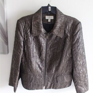 Women's Textured Leather Jacket - Dark Brown